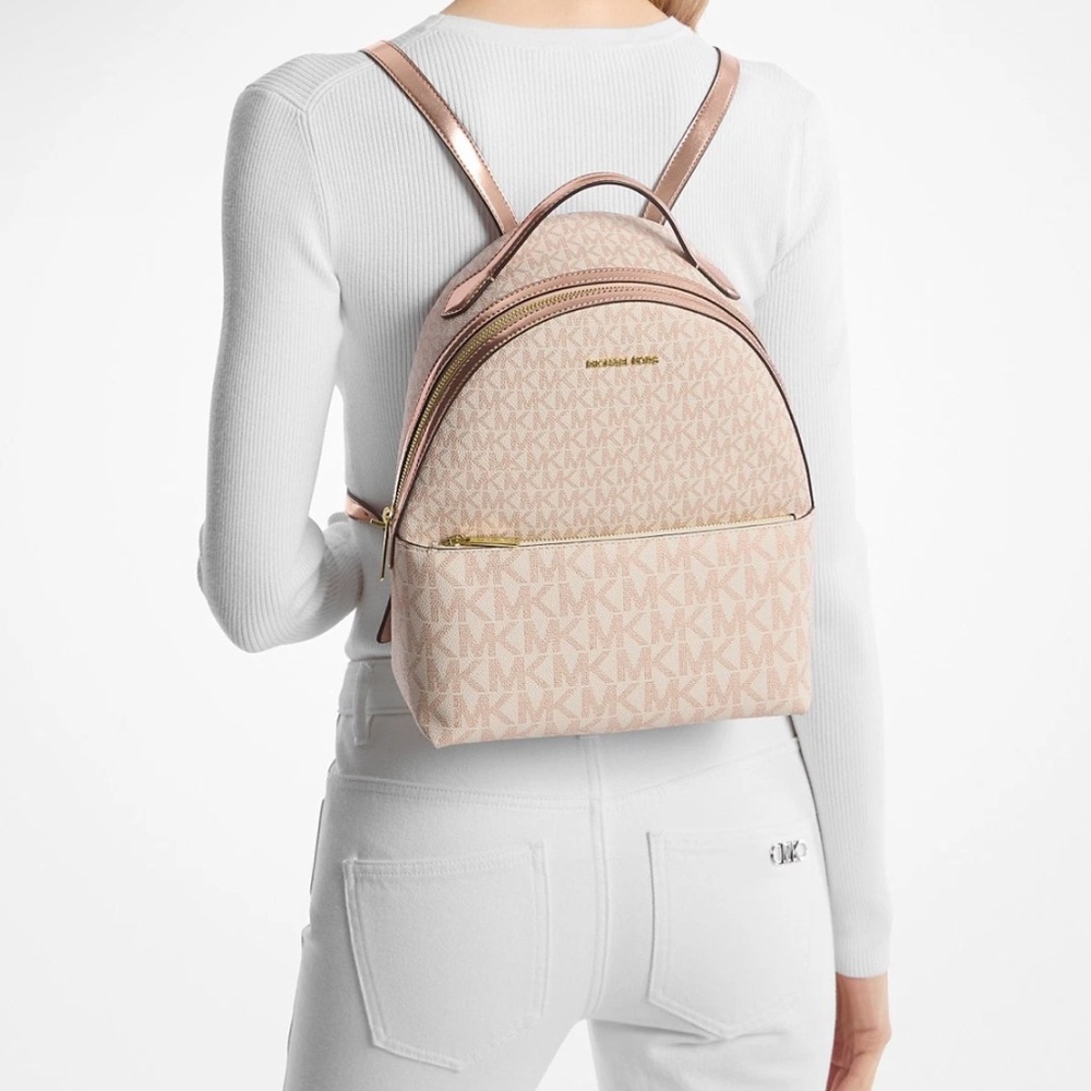 Michael Kors Sheila Medium Two Tone Signature Logo Backpack Rose Gold. NEW - Picture 10 of 13
